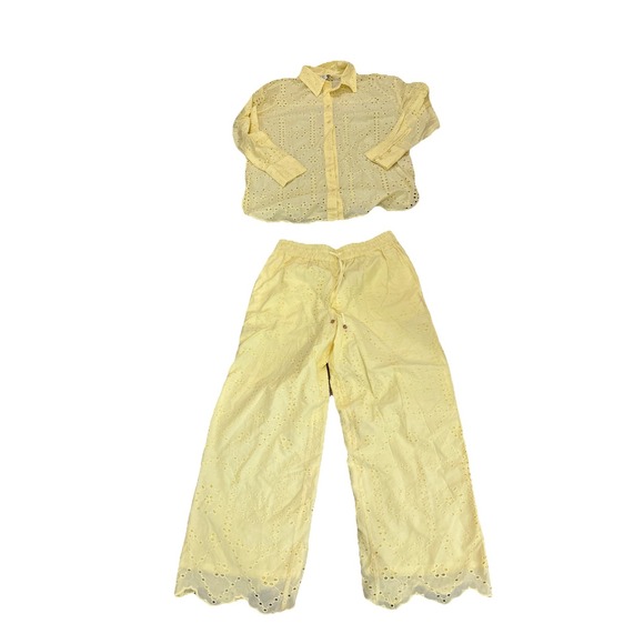 Calypso St. Barth Pants - Calypso St Barth Yellow Medium Blouse & wide leg pant Set Eyelet Resort Spring